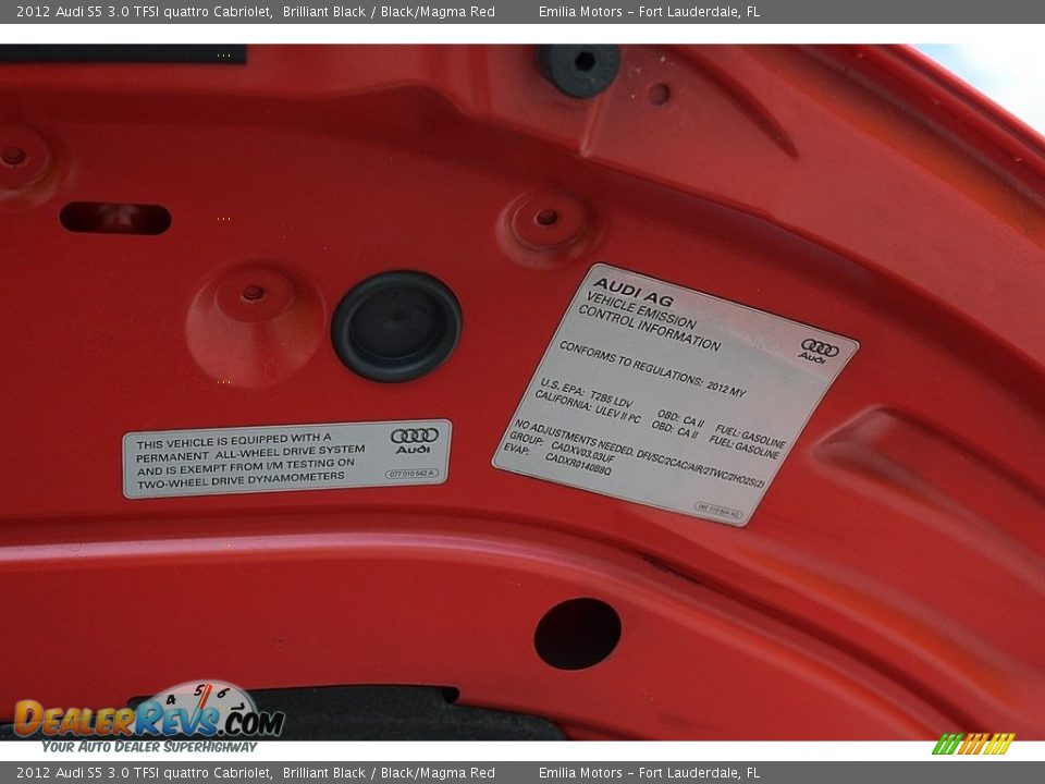 2012 Audi S5 3.0 TFSI quattro Cabriolet Brilliant Black / Black/Magma Red Photo #73