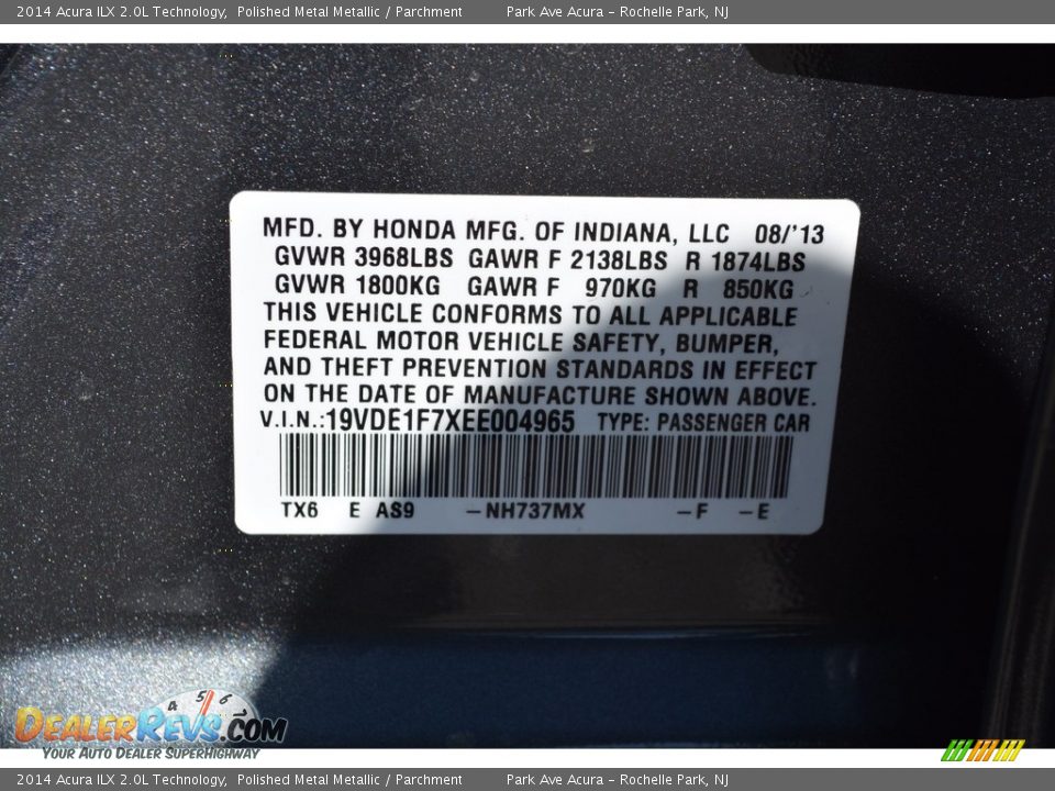 2014 Acura ILX 2.0L Technology Polished Metal Metallic / Parchment Photo #35