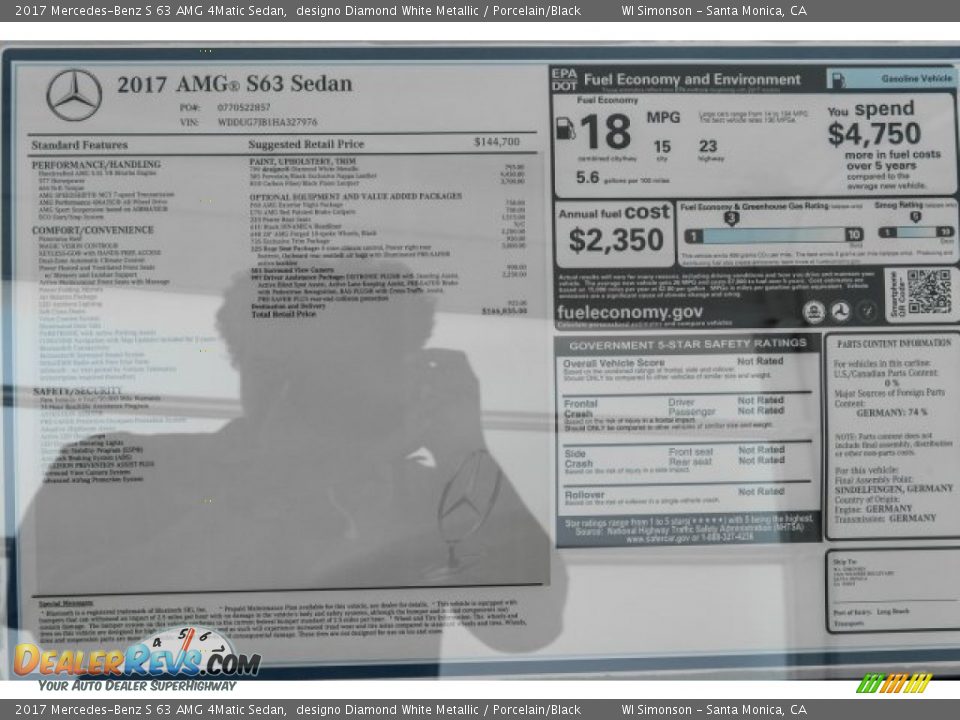 2017 Mercedes-Benz S 63 AMG 4Matic Sedan designo Diamond White Metallic / Porcelain/Black Photo #12