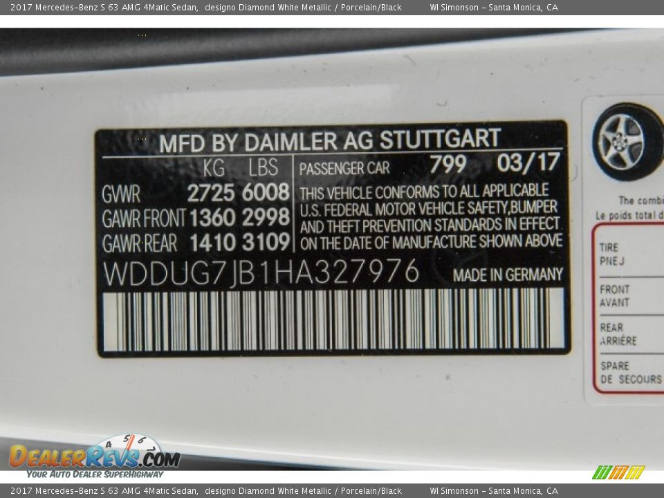 2017 Mercedes-Benz S 63 AMG 4Matic Sedan designo Diamond White Metallic / Porcelain/Black Photo #22