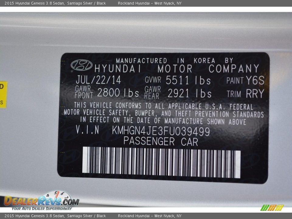 2015 Hyundai Genesis 3.8 Sedan Santiago Silver / Black Photo #31
