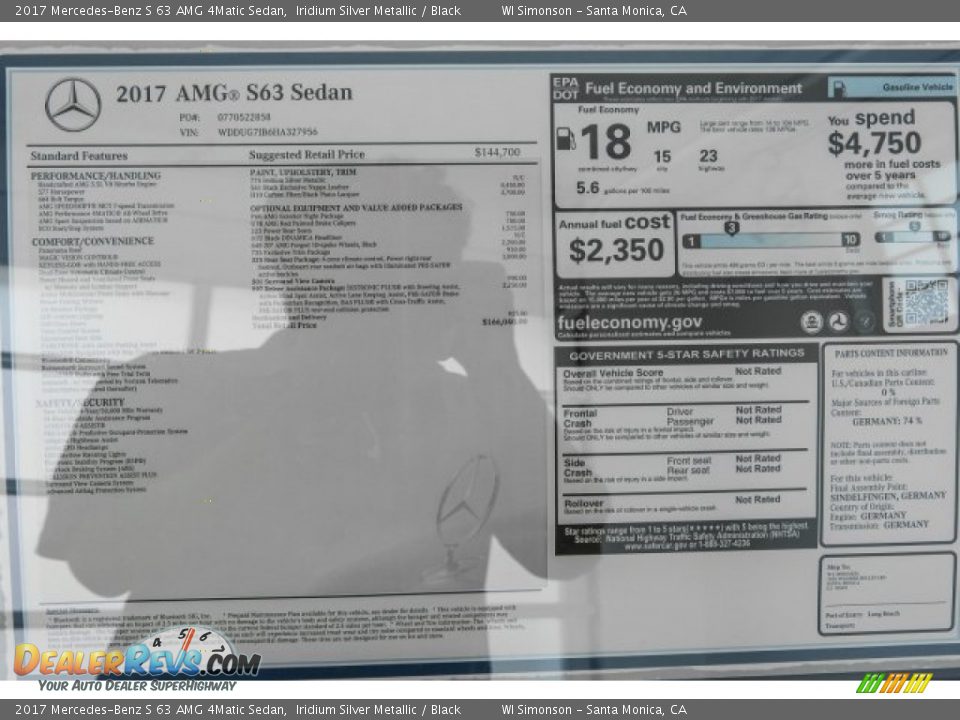 2017 Mercedes-Benz S 63 AMG 4Matic Sedan Window Sticker Photo #17