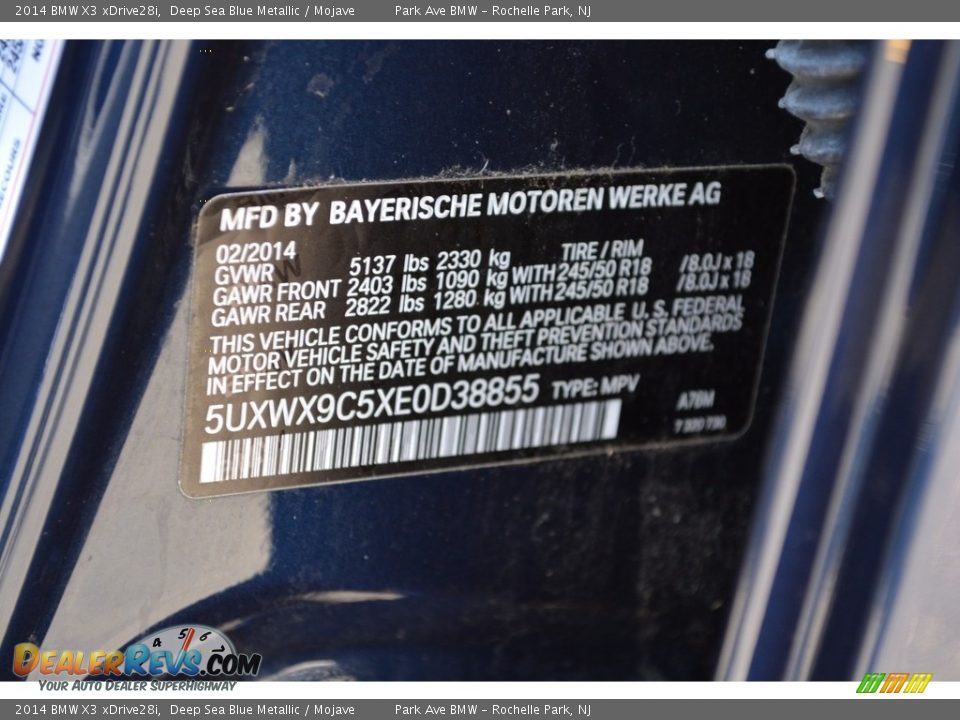 2014 BMW X3 xDrive28i Deep Sea Blue Metallic / Mojave Photo #34