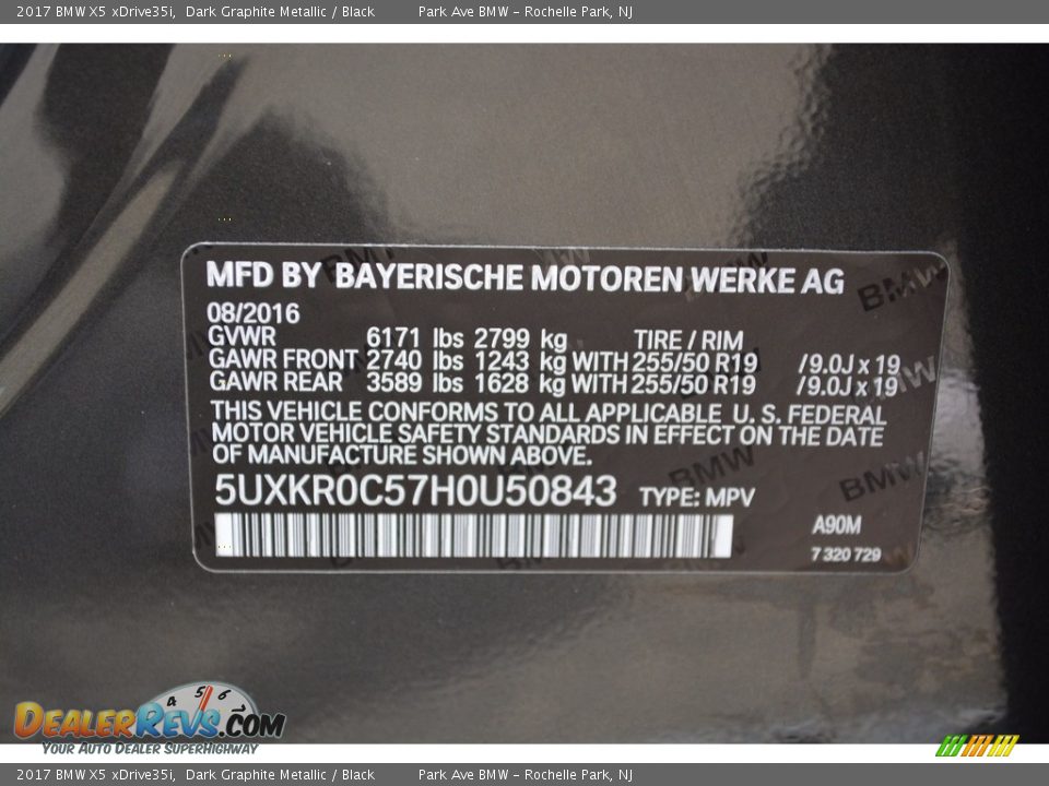 2017 BMW X5 xDrive35i Dark Graphite Metallic / Black Photo #35