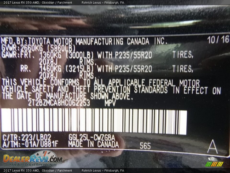 2017 Lexus RX 350 AWD Obsidian / Parchment Photo #10
