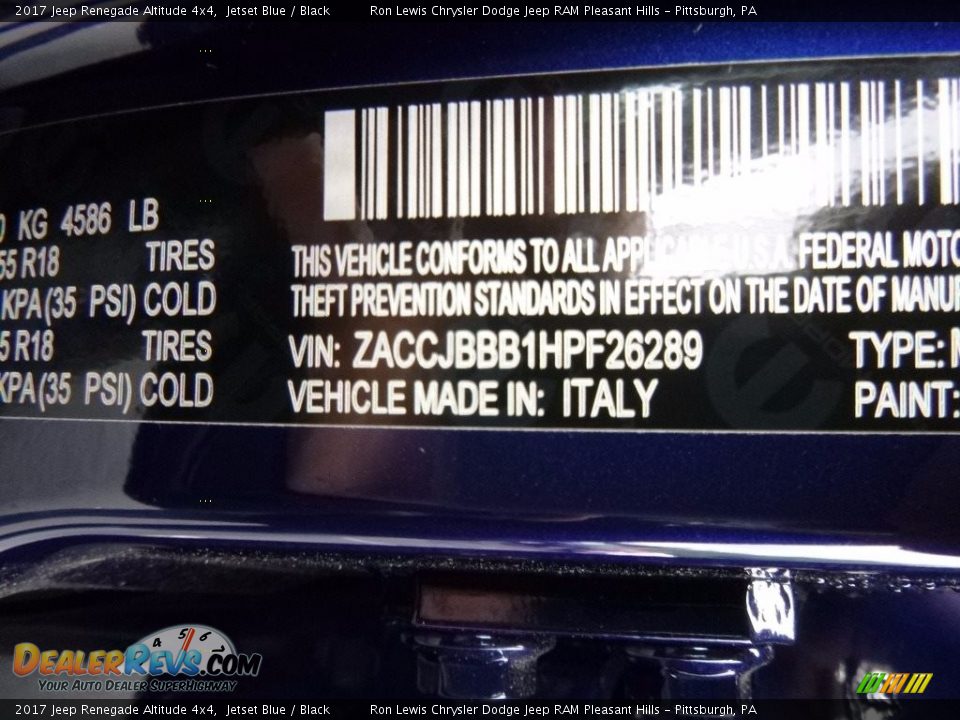2017 Jeep Renegade Altitude 4x4 Jetset Blue / Black Photo #15