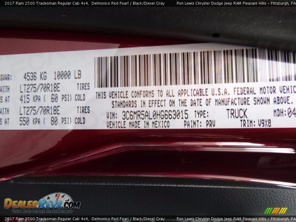 2017 Ram 2500 Tradesman Regular Cab 4x4 Delmonico Red Pearl / Black/Diesel Gray Photo #16