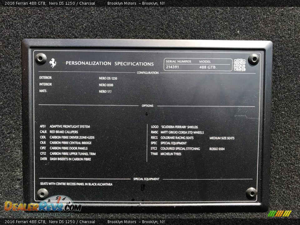 Info Tag of 2016 Ferrari 488 GTB  Photo #27