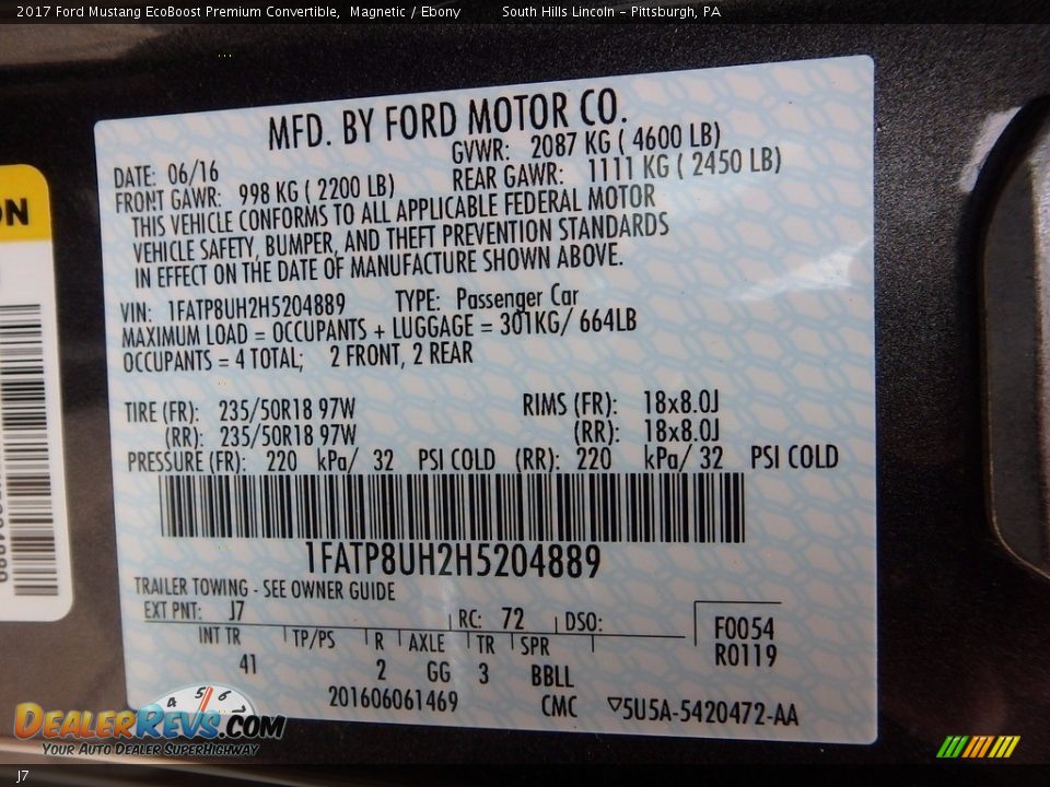 Ford Color Code J7 Magnetic