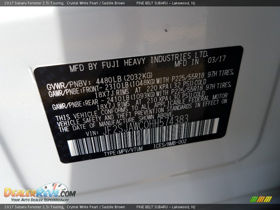 2017 Subaru Forester 2.5i Touring Crystal White Pearl / Saddle Brown Photo #9