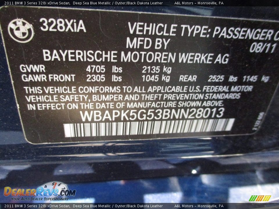 2011 BMW 3 Series 328i xDrive Sedan Deep Sea Blue Metallic / Oyster/Black Dakota Leather Photo #19