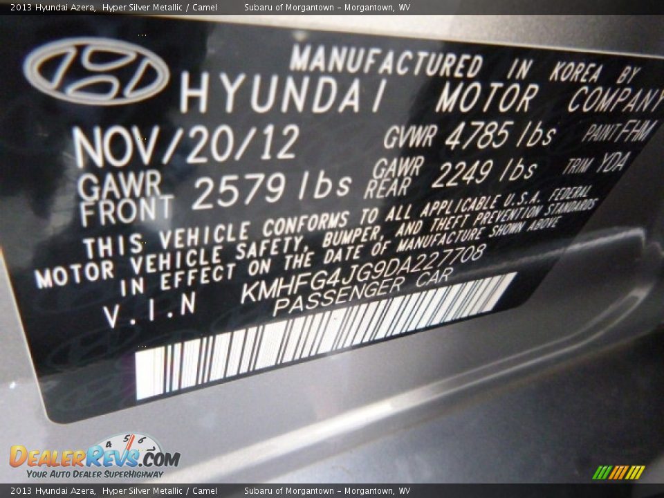 2013 Hyundai Azera Hyper Silver Metallic / Camel Photo #16