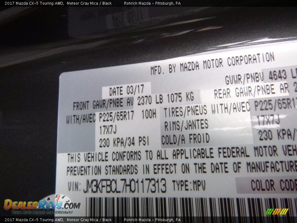 2017 Mazda CX-5 Touring AWD Meteor Gray Mica / Black Photo #10