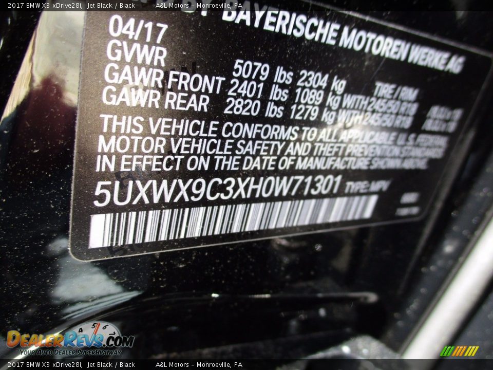 2017 BMW X3 xDrive28i Jet Black / Black Photo #19