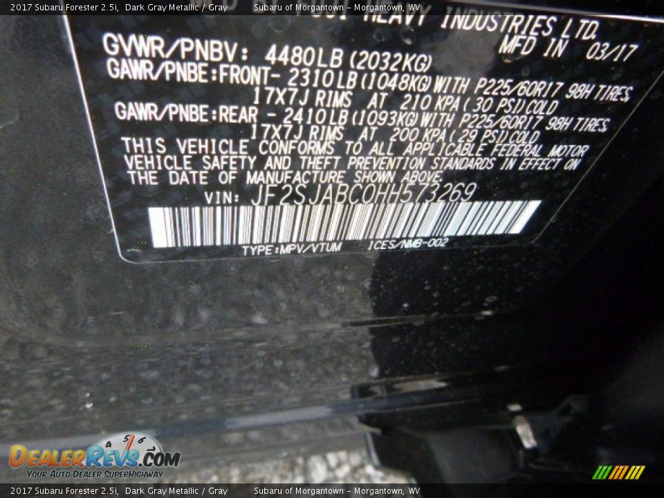 2017 Subaru Forester 2.5i Dark Gray Metallic / Gray Photo #15