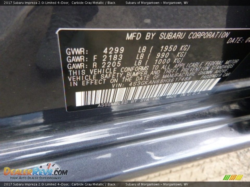 2017 Subaru Impreza 2.0i Limited 4-Door Carbide Gray Metallic / Black Photo #16