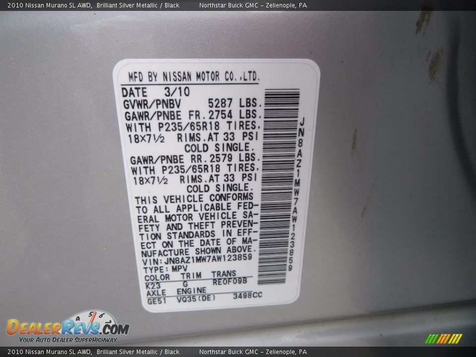 2010 Nissan Murano SL AWD Brilliant Silver Metallic / Black Photo #21