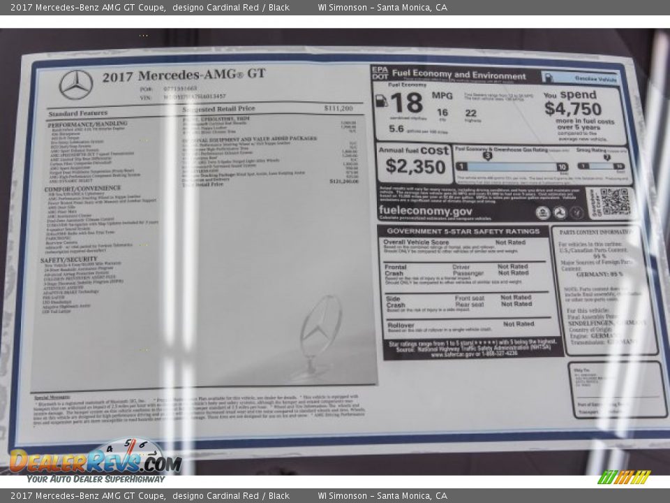 2017 Mercedes-Benz AMG GT Coupe Window Sticker Photo #11