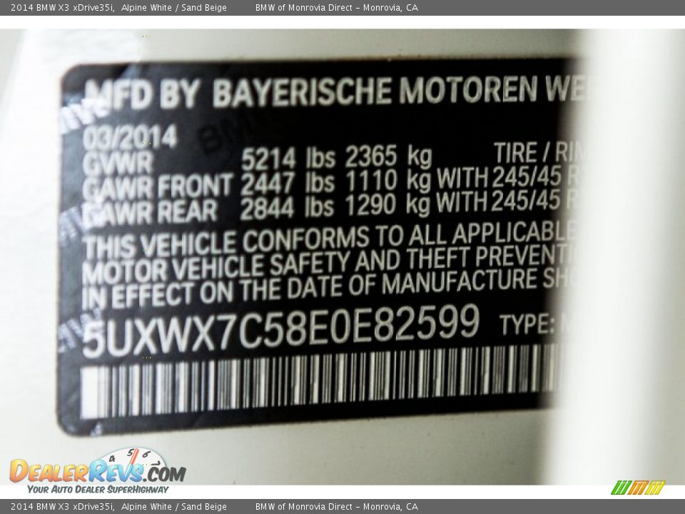 2014 BMW X3 xDrive35i Alpine White / Sand Beige Photo #22