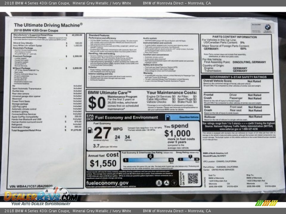 2018 BMW 4 Series 430i Gran Coupe Mineral Grey Metallic / Ivory White Photo #10