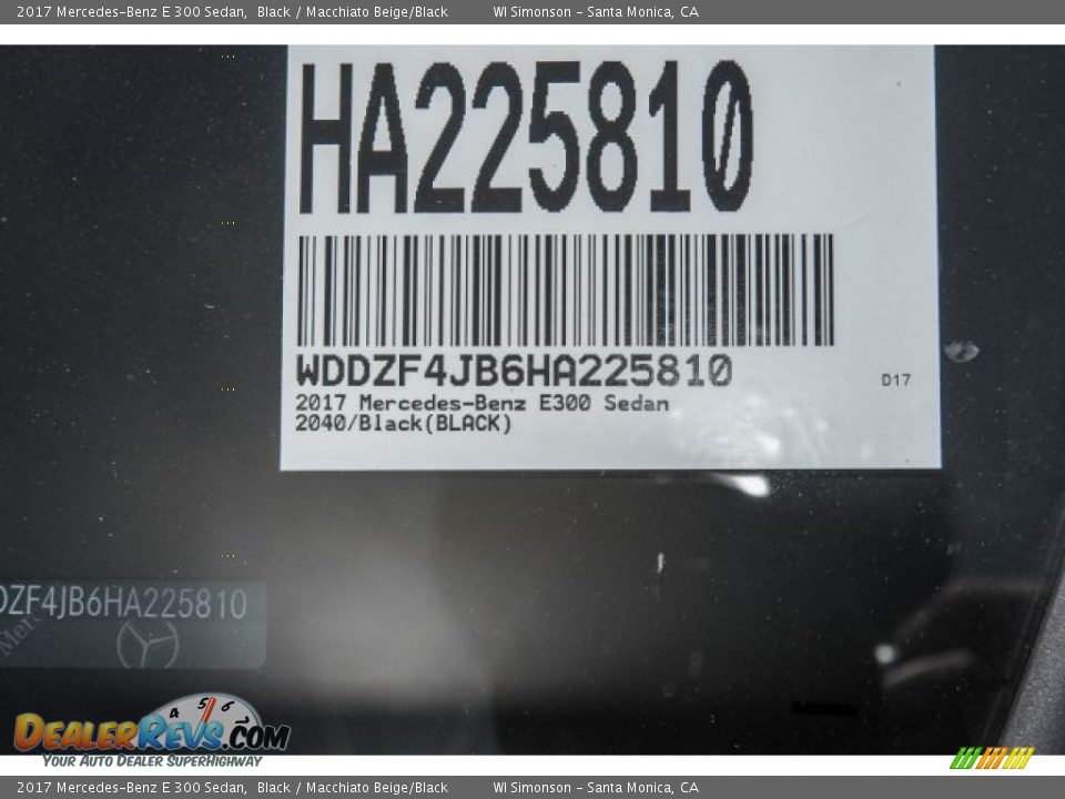 2017 Mercedes-Benz E 300 Sedan Black / Macchiato Beige/Black Photo #10