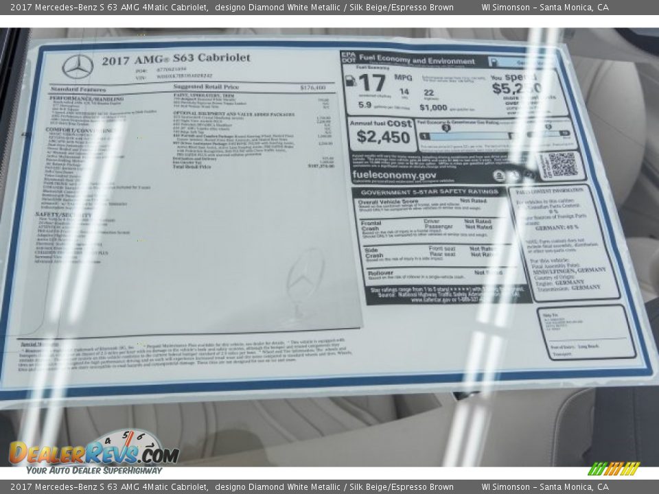 2017 Mercedes-Benz S 63 AMG 4Matic Cabriolet Window Sticker Photo #11
