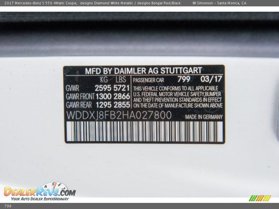 Mercedes-Benz Color Code 799 designo Diamond White Metallic