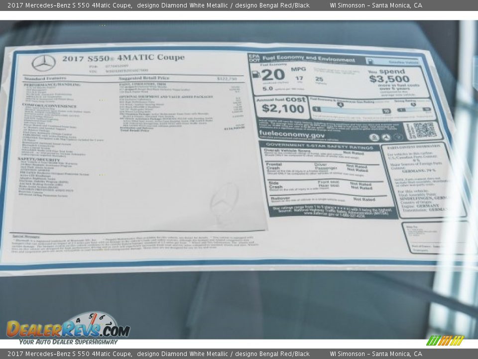 2017 Mercedes-Benz S 550 4Matic Coupe Window Sticker Photo #11