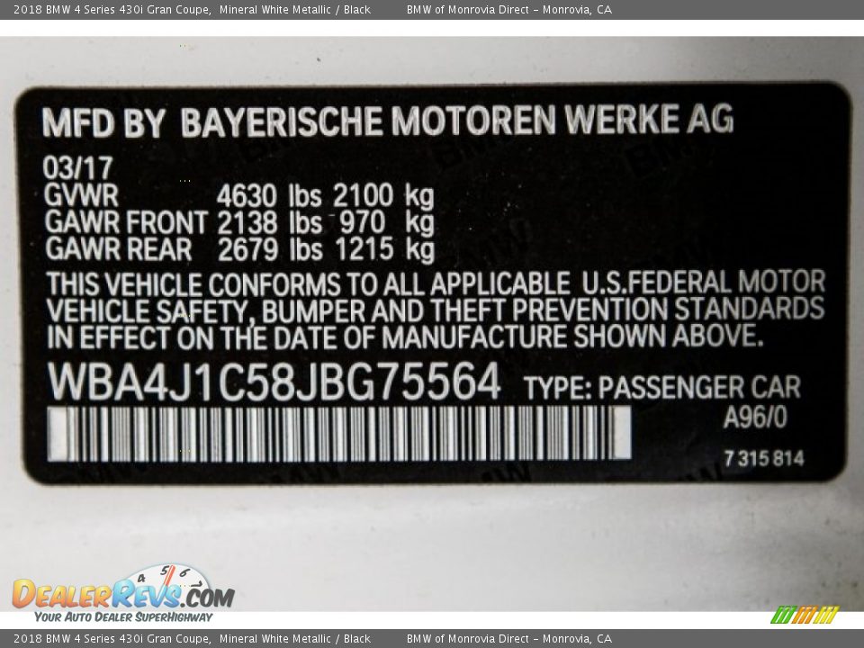 2018 BMW 4 Series 430i Gran Coupe Mineral White Metallic / Black Photo #11