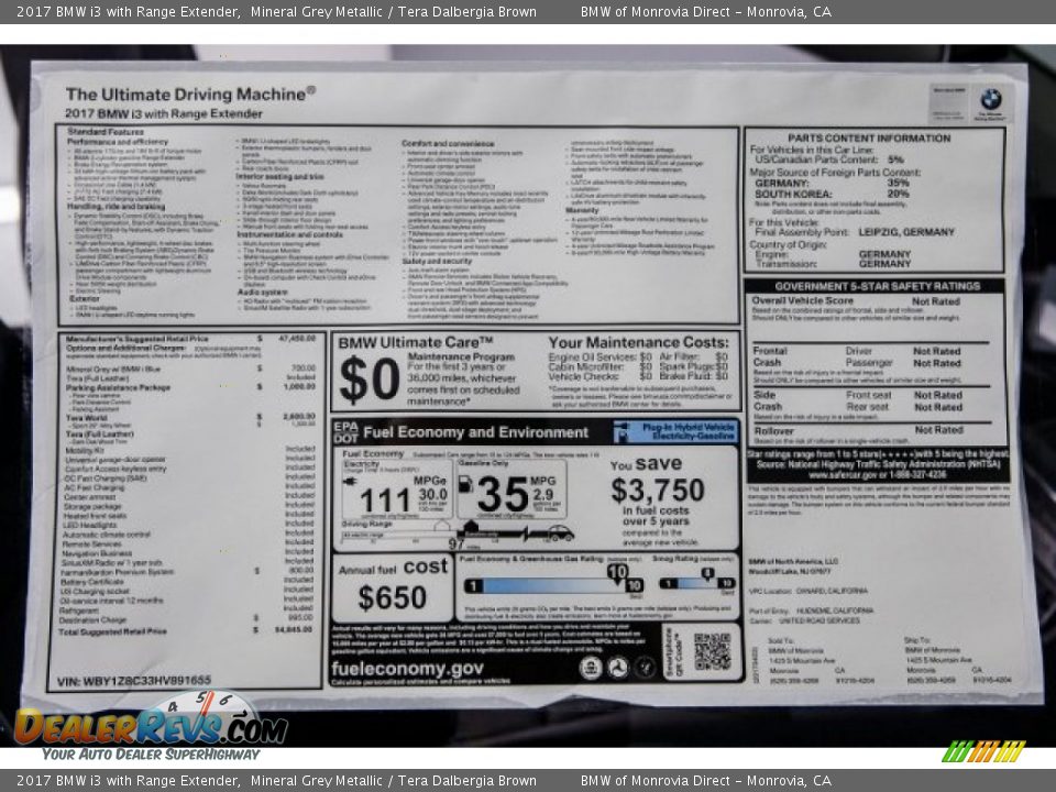 2017 BMW i3 with Range Extender Mineral Grey Metallic / Tera Dalbergia Brown Photo #10