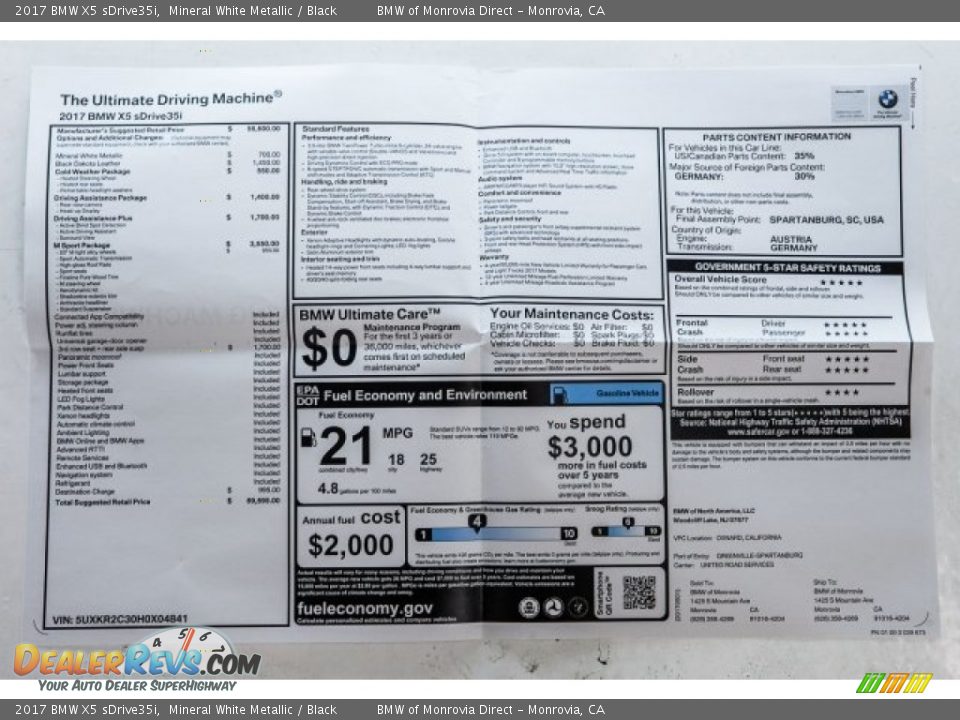 2017 BMW X5 sDrive35i Mineral White Metallic / Black Photo #10