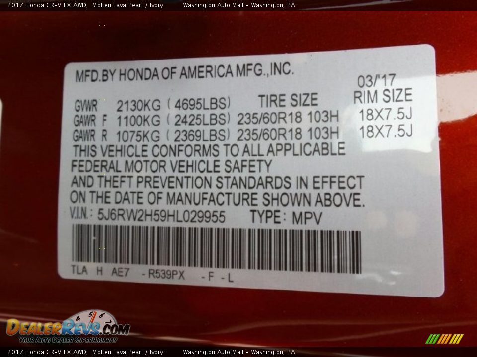 2017 Honda CR-V EX AWD Molten Lava Pearl / Ivory Photo #8