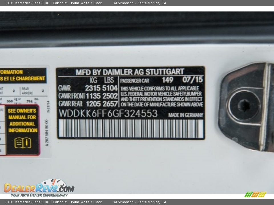 2016 Mercedes-Benz E 400 Cabriolet Polar White / Black Photo #21