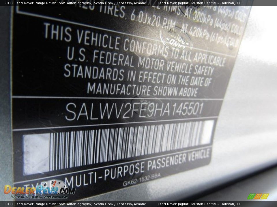 2017 Land Rover Range Rover Sport Autobiography Scotia Grey / Espresso/Almond Photo #22