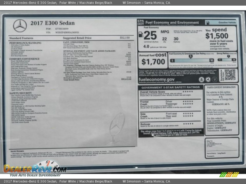 2017 Mercedes-Benz E 300 Sedan Polar White / Macchiato Beige/Black Photo #11