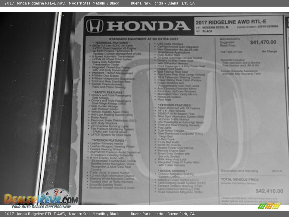 2017 Honda Ridgeline RTL-E AWD Modern Steel Metallic / Black Photo #18