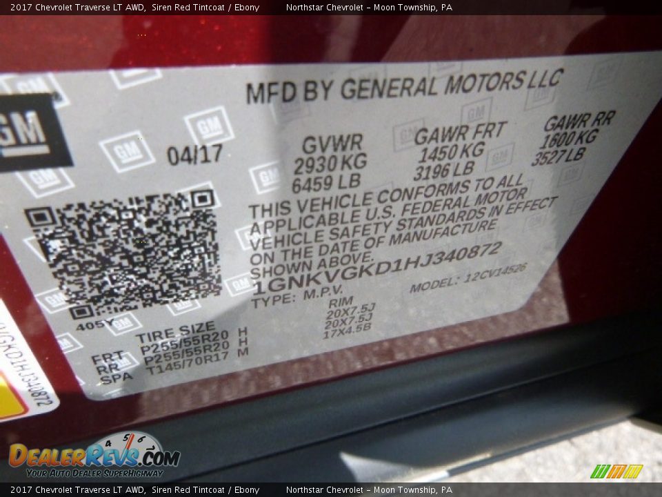 2017 Chevrolet Traverse LT AWD Siren Red Tintcoat / Ebony Photo #16