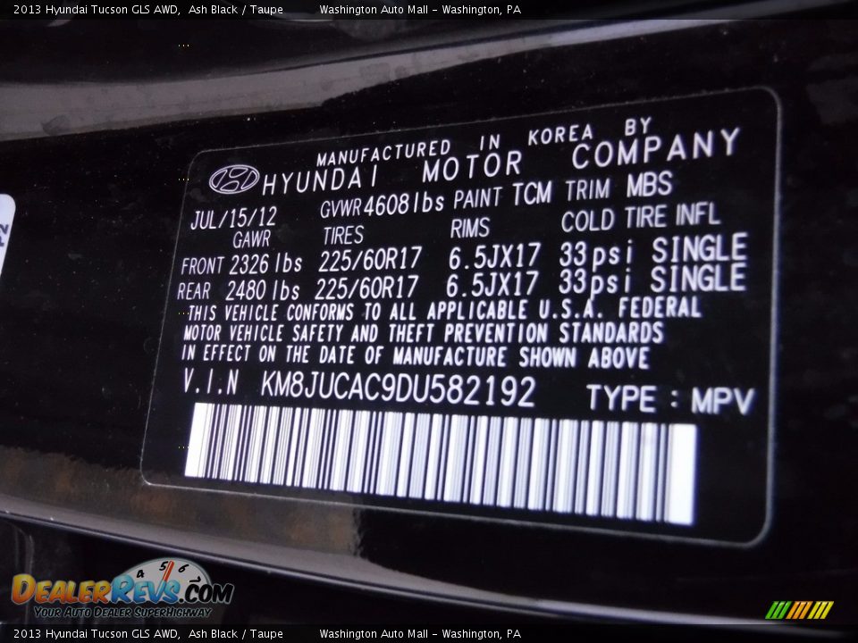 2013 Hyundai Tucson GLS AWD Ash Black / Taupe Photo #24