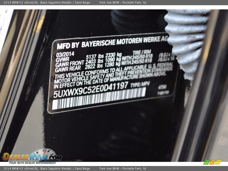 2014 BMW X3 xDrive28i Black Sapphire Metallic / Sand Beige Photo #34