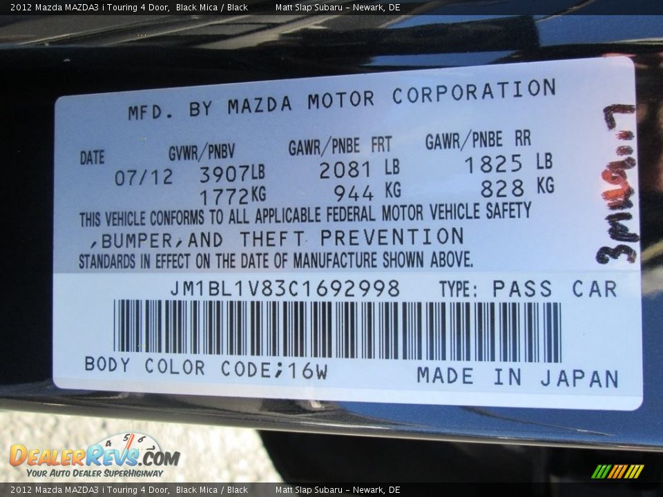 2012 Mazda MAZDA3 i Touring 4 Door Black Mica / Black Photo #30