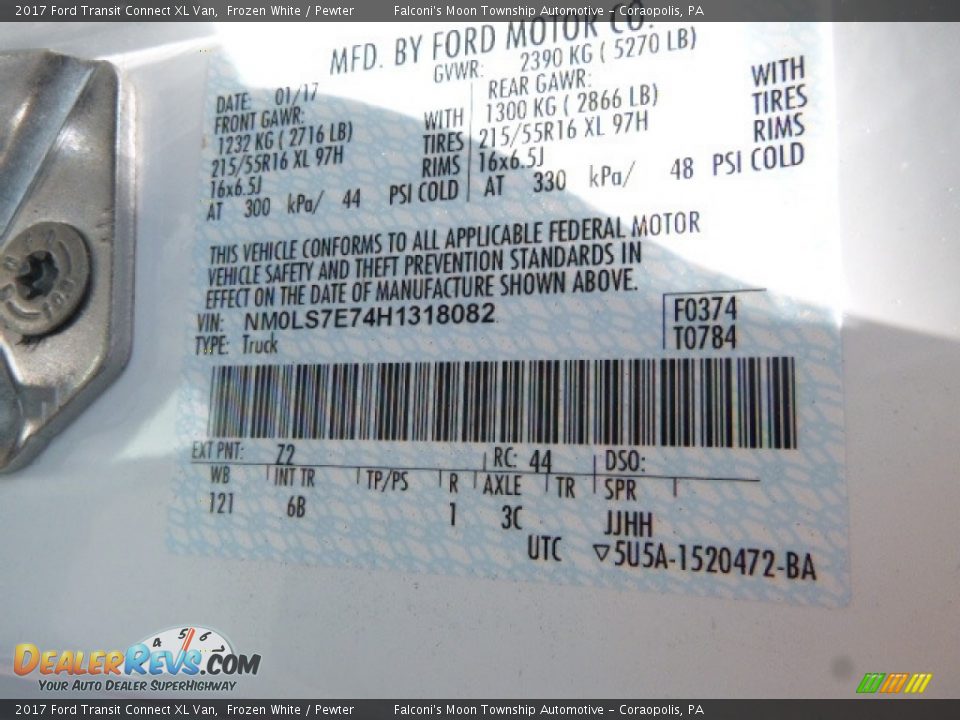 2017 Ford Transit Connect XL Van Frozen White / Pewter Photo #12