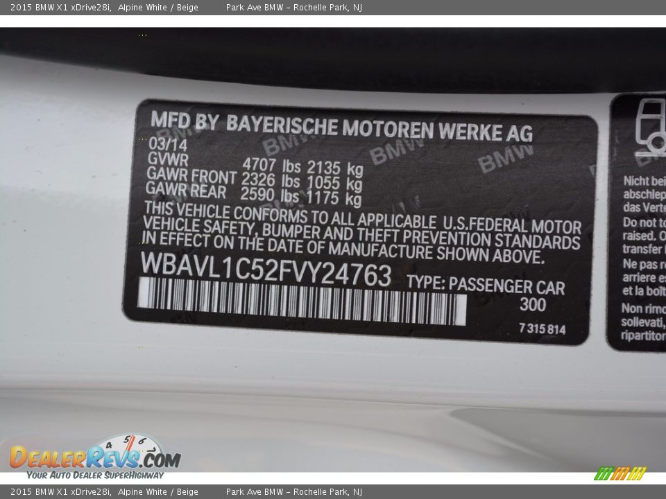 2015 BMW X1 xDrive28i Alpine White / Beige Photo #34