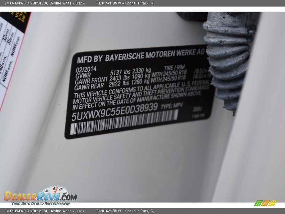 2014 BMW X3 xDrive28i Alpine White / Black Photo #34