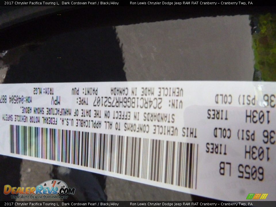 2017 Chrysler Pacifica Touring L Dark Cordovan Pearl / Black/Alloy Photo #14