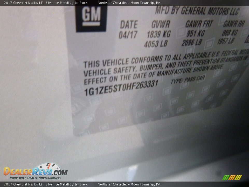 2017 Chevrolet Malibu LT Silver Ice Metallic / Jet Black Photo #17