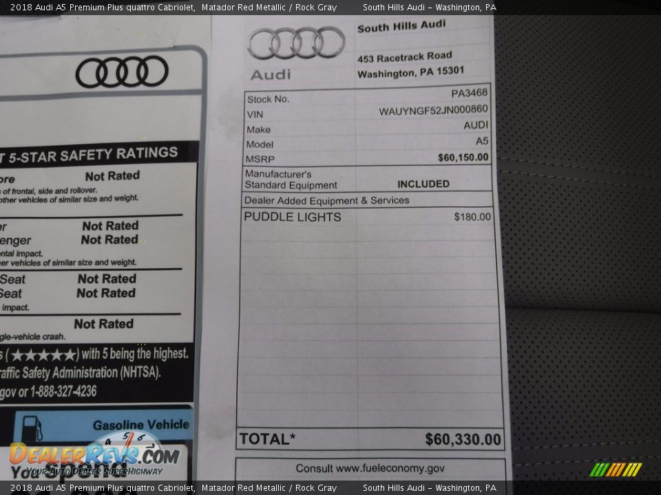 2018 Audi A5 Premium Plus quattro Cabriolet Window Sticker Photo #10