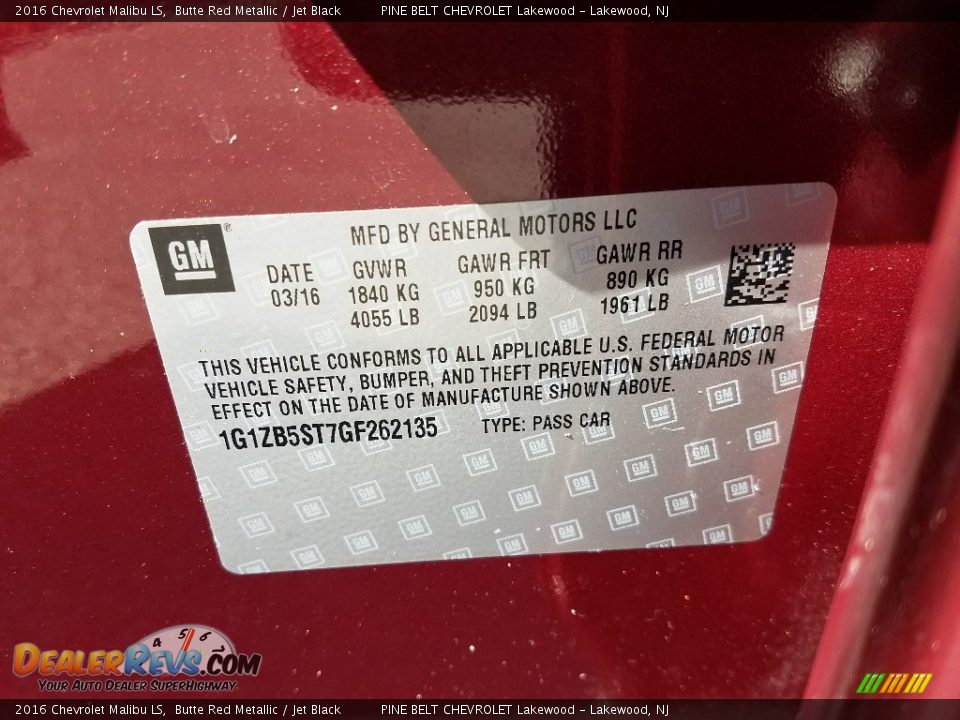 2016 Chevrolet Malibu LS Butte Red Metallic / Jet Black Photo #18
