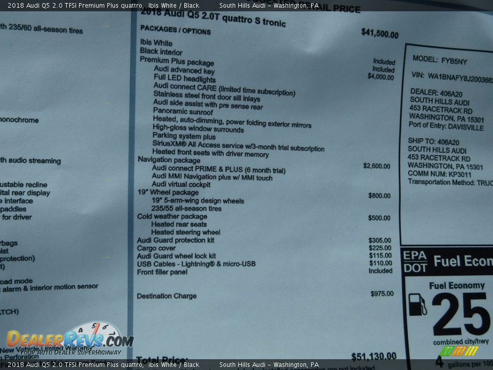 2018 Audi Q5 2.0 TFSI Premium Plus quattro Window Sticker Photo #8