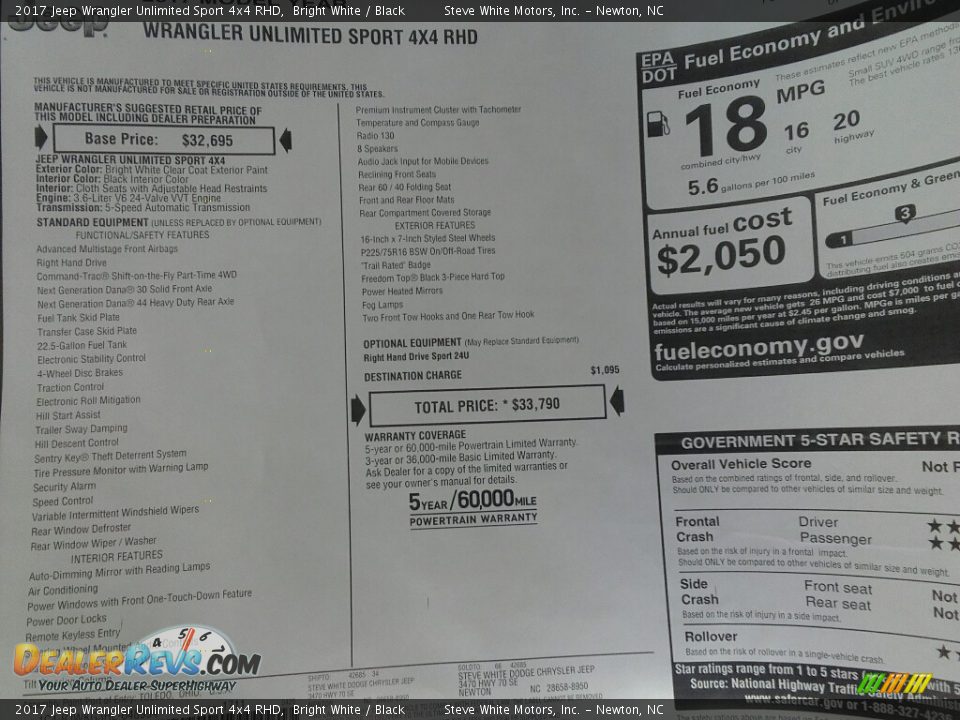 2017 Jeep Wrangler Unlimited Sport 4x4 RHD Bright White / Black Photo #27