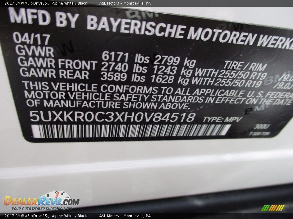2017 BMW X5 xDrive35i Alpine White / Black Photo #19